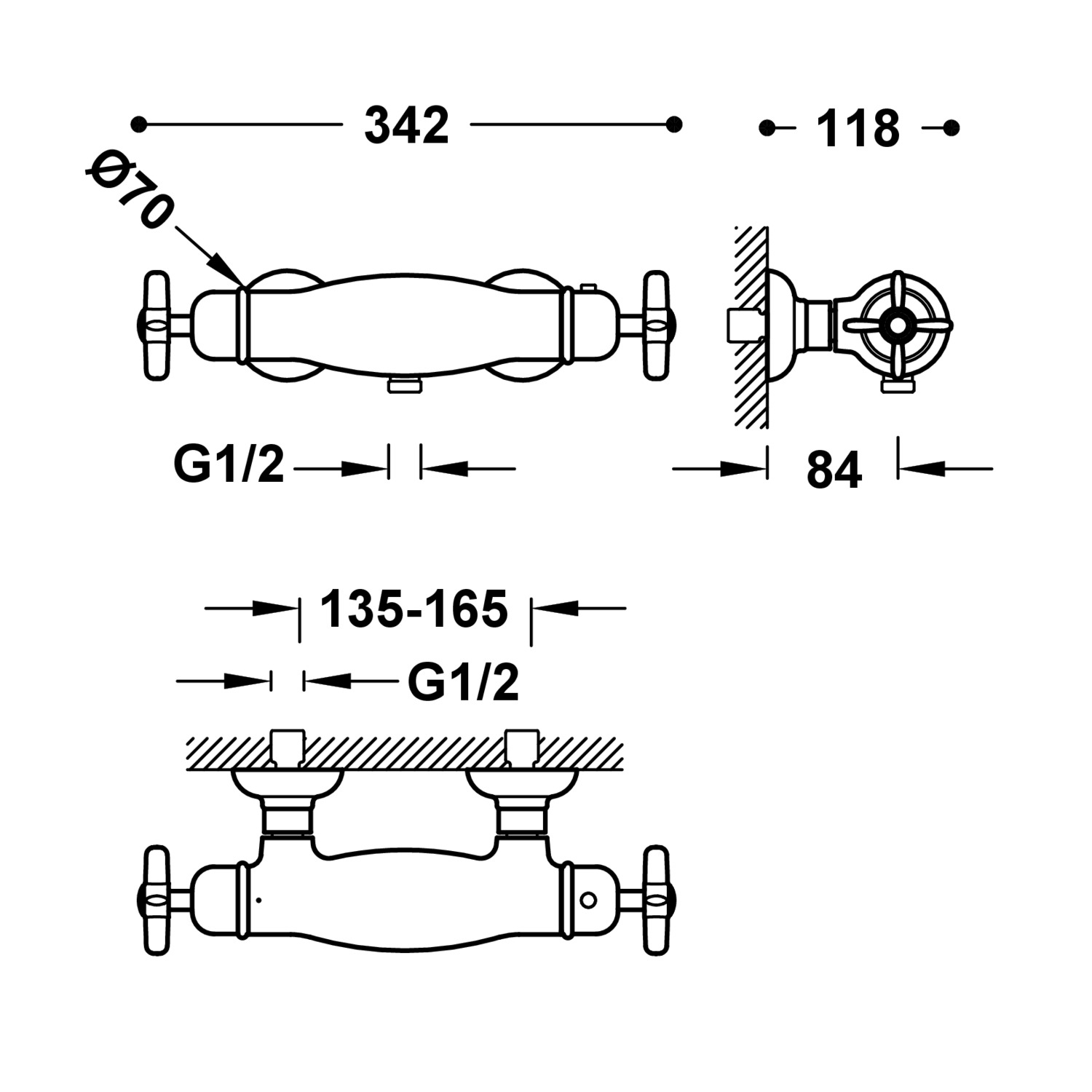 Настенный термостатический смеситель для душа TRES CLASIC-24216409OR TRES  - Вид №1