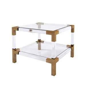 Журнальный столик стеклянный с полкой и золотой отделкой Mykonos от Delight Collection DELIGHT COLLECTION  242677 Прозрачный;золото