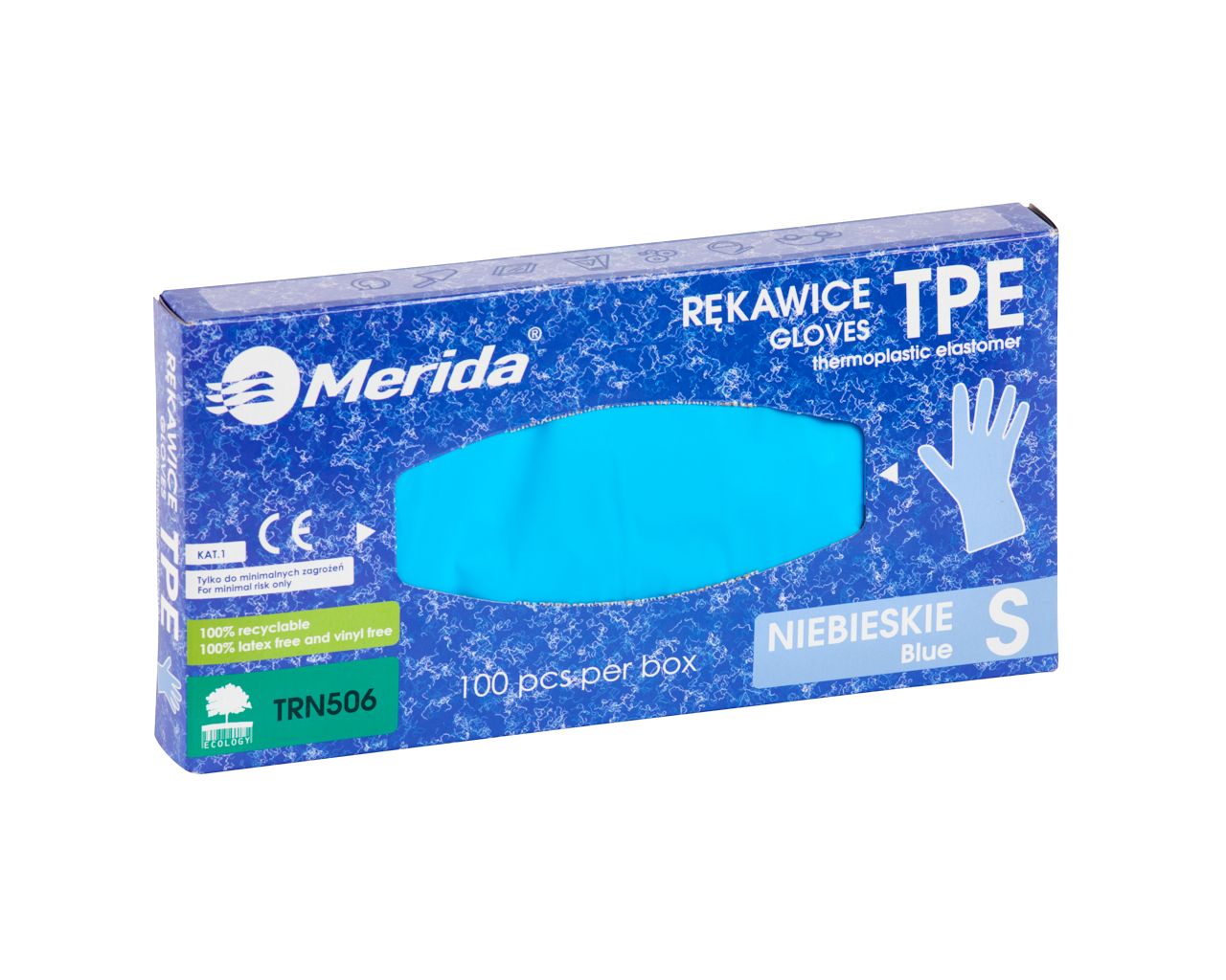 TRN506 Перчатки из эластомера TPE, синие, размер S, 100 шт./упаковка Merida  - Вид №1