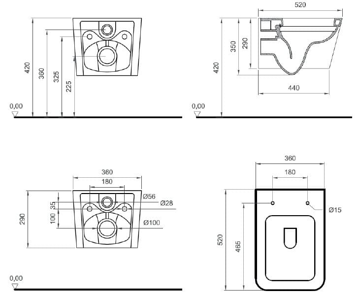 Керамический подвесной туалет без бриды Ercos Wave ARCH-00083686 - Вид №1