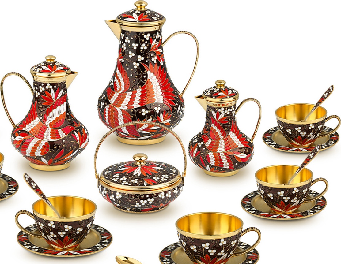 10666710 Русские самоцветы Сеpвиз кофейный Русские самоцветы на 6 персон 22 предмета, серебро 925 Серебро 925 