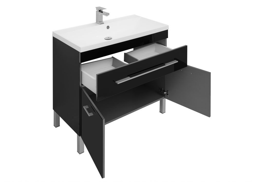 Комплект мебели для ванной Aquanet Верона NEW 90 черный (напольный 1 ящик 2 дверцы) 00230315 - Вид №3