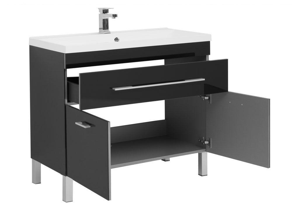 Тумба с раковиной Aquanet Верона NEW 100 черный (напольная 1 ящик 2 дверцы) 0018271100204096 - Вид №1