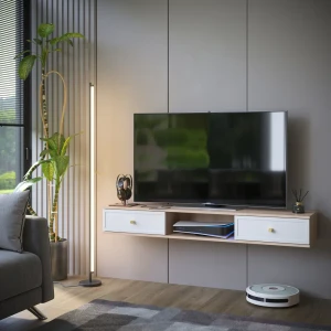 Тумба под телевизор KONSENSA Амьен 150x20x30 см ЛДСП цвет белый/коричневый