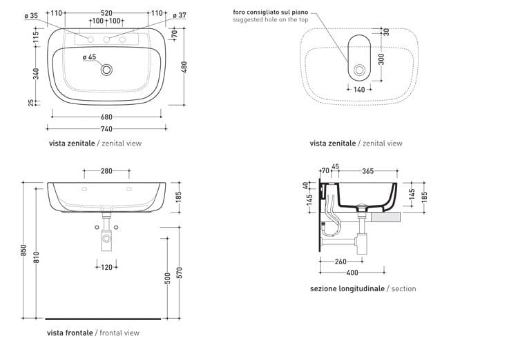 Керамический одиночный подвесной умывальник Ceramica Flaminia Mono' ARCH-00059686 - Вид №3