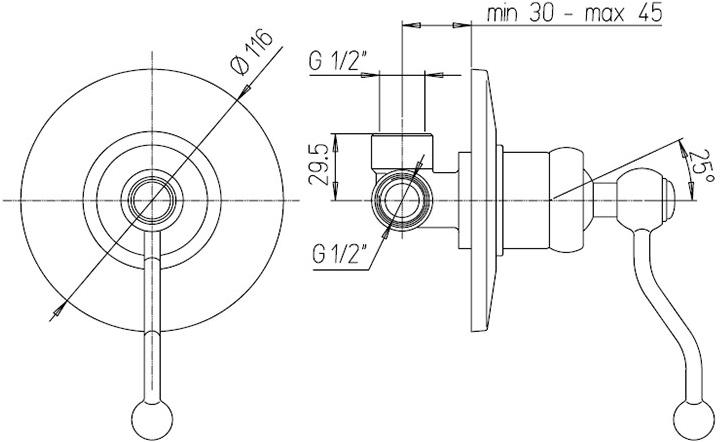 Paini Duomo 88F3690 смеситель встраиваемый для душа - Вид №1