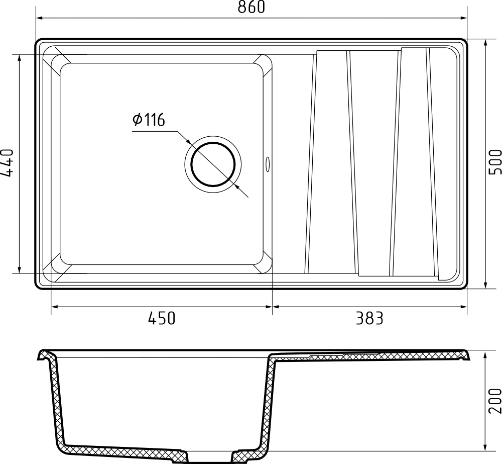 Кухонная мойка Искусственный камень LEVEL S121 GranFest LV-860L-S121 - Вид №1