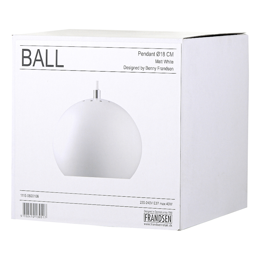 1115_0600106 Лампа подвесная ball, 16хD18 см, белая матовая, белый шнур Frandsen  - Вид №8
