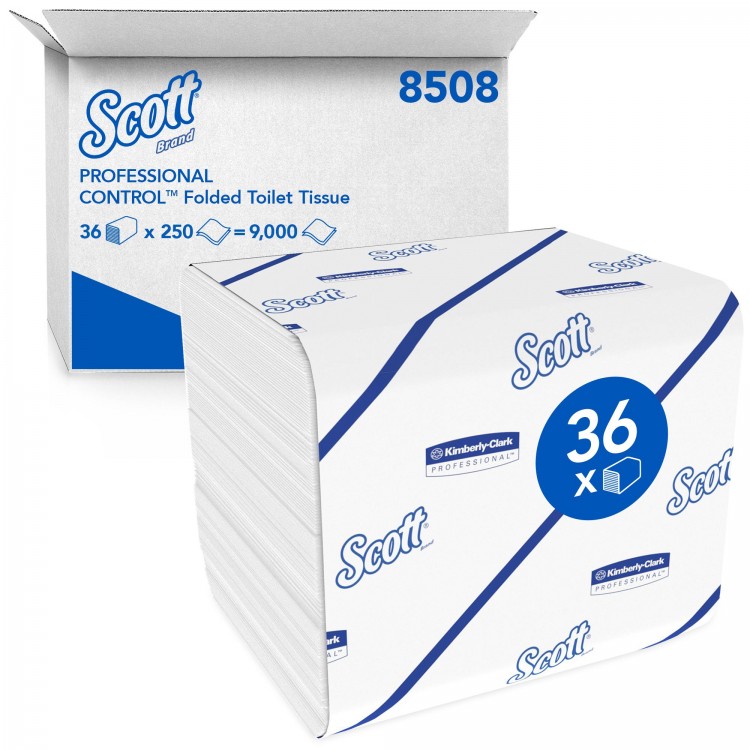 8508 Kimberly Clark Туалетная бумага листовая Kimberly-Clark Scott 8508 2-слойная 36 пачек по 250 листов 