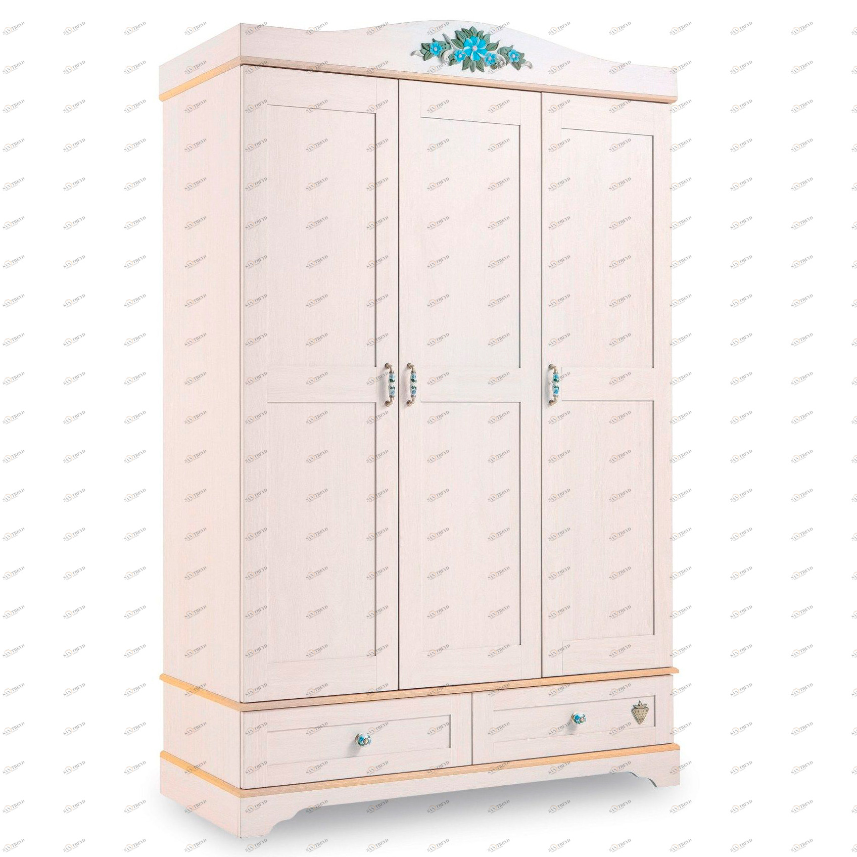 Шкаф распашной трехстворчатый с ящиками беленый дуб Flora CILEK FLORA 00-3832565 Бежевый Santreyd