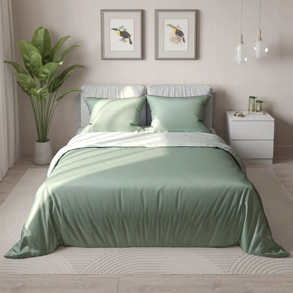Комплект постельного белья НТК евро из полисатина нежно-зеленого цвета 89404974 STLM-1578816