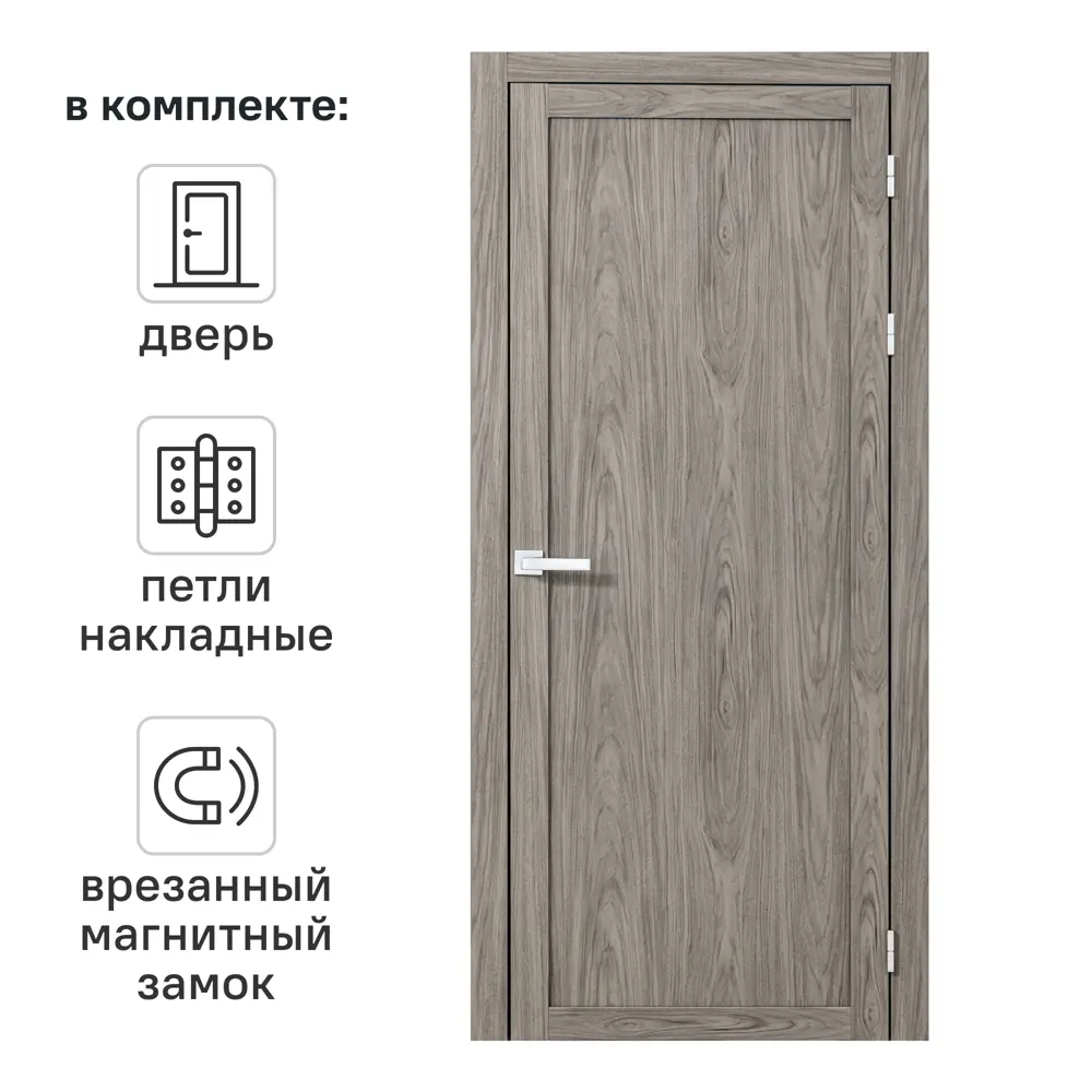 Дверь межкомнатная глухая Корсика 70x230 см полипропилен цвет орех текстурный с замком и петлями 89446425 STLM-2082227 PORTIKA 