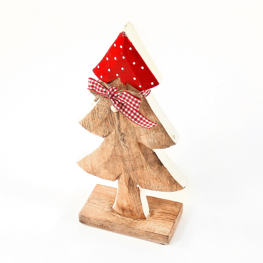 Украшение новогоднее "Ель деревянная красная в горошек" Love tree, 28х12х6 см ENJOYME  253091 Бежевый;красный;разноцветный  - Вид №1