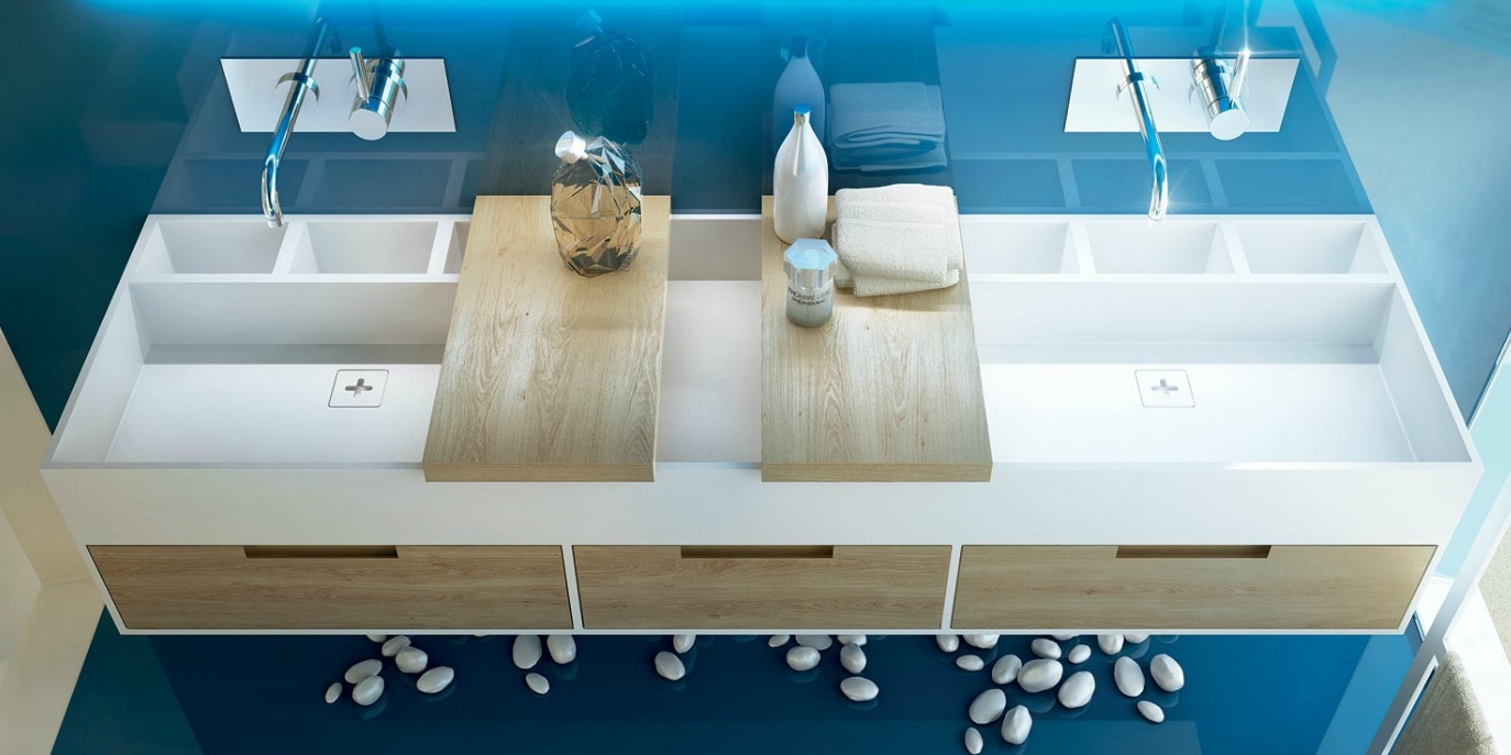 Moma Design Раковина Canasta Box 3 двойная интегрированная с тумбой 1800 белая LCN07180 - Вид №1