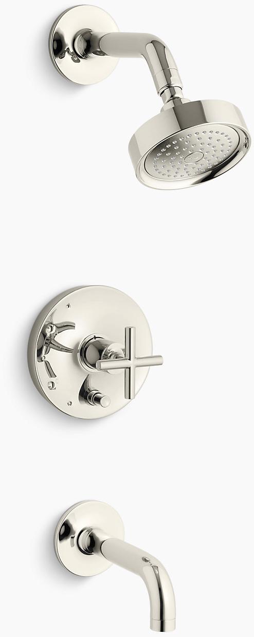 KOHLER Облицовка смесителя для ванны и душа с уравновешиванием давления Purist Rite-Temp с кнопочным переключателем, 7-3 / 4 K-T14421-3-SN 