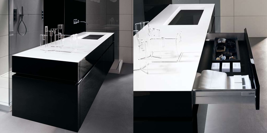 Комбинация ванной комнаты KU 57 в отделке Next 90 Corian / L68 Nero lucido MILLDUE KUBIK KUBIK57 - Вид №3