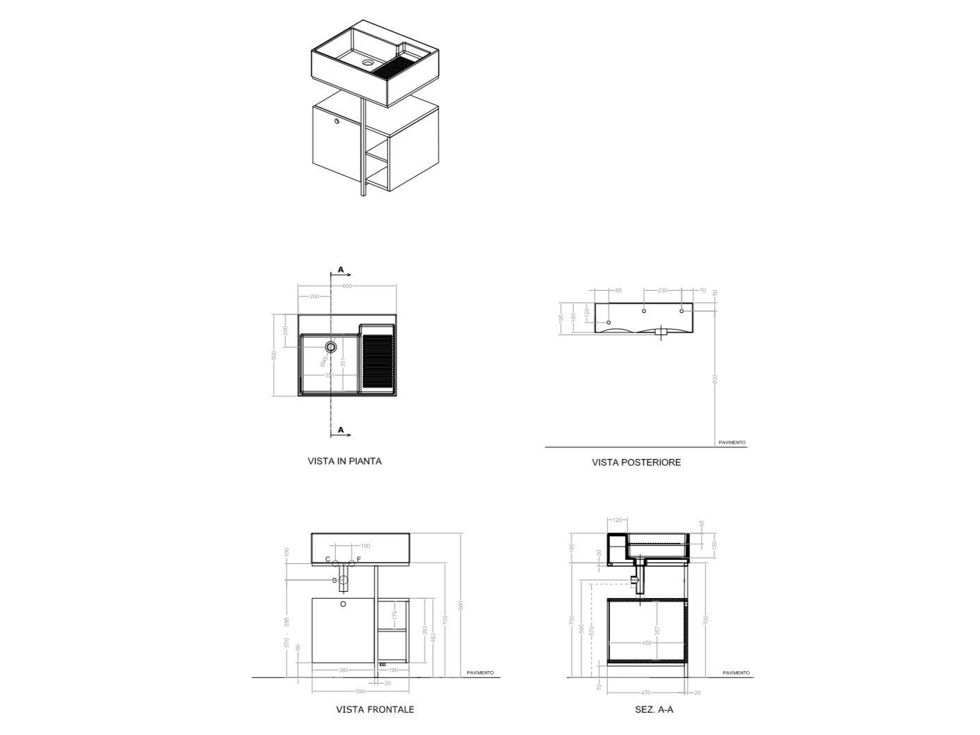 Деревянный шкаф для умывальника со встроенной раковиной COLAVENE Nobu ARCH-00093279 - Вид №1