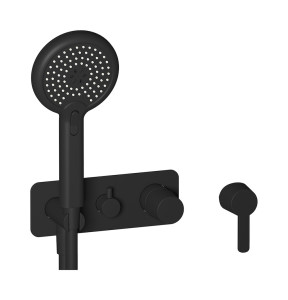 Внешние части встроенного в стену смесителя на 3 потребителя в комплекте с душевым гарнитуром. WE ARE IB aa200cc Matt Black TAAAC