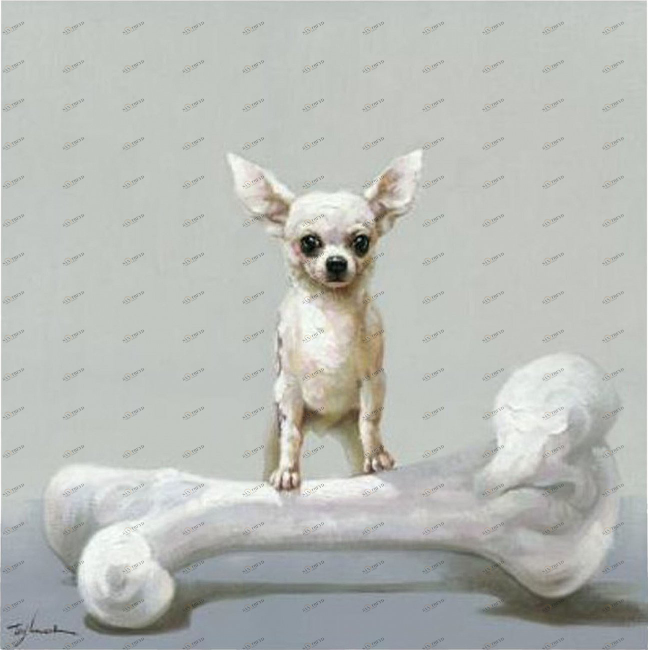 Картина на холсте 100х100 см "Собака и кость" EVENHOME КАРТИНЫ МАСЛОМ 129866 Бежевый;серый;разноцветный 