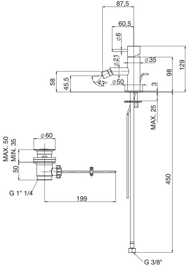 Rubinetterie Mariani Смеситель для биде, однорычажный, из латуни на террасе Ultraminimal 493/um - Вид №2