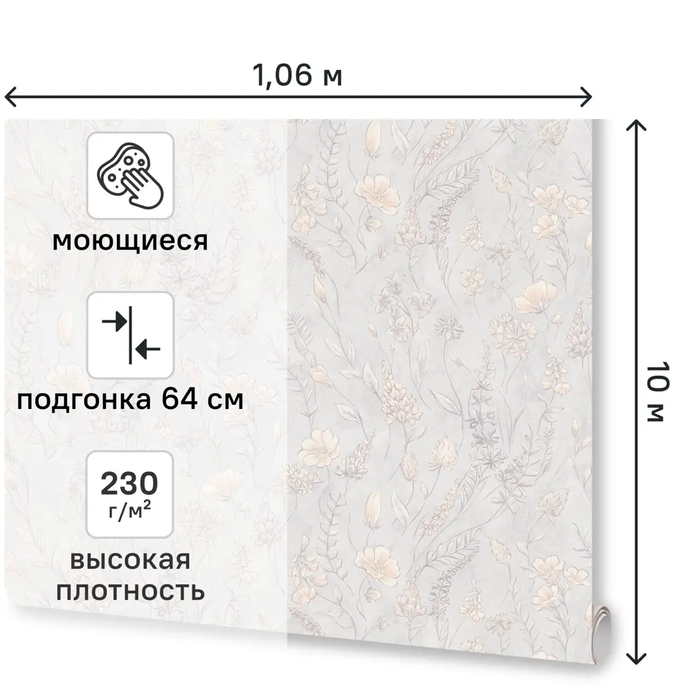 Обои флизелиновые Euro Decor Meadow серые 1.06 м ED7326-11 89441551 STLM-2127683 - Вид №1