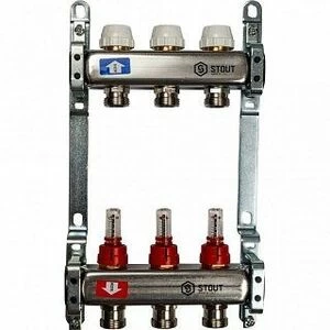 Коллектор из нержавеющей стали на 3 вых. с расходомерами STOUT