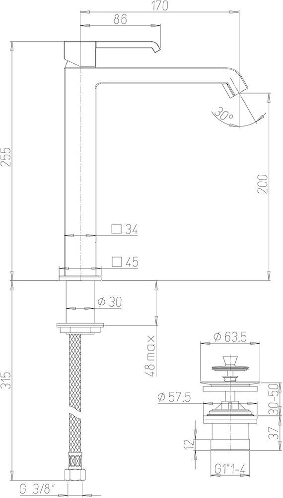 Paini Q 19CR211LLESR смеситель для раковины с донным клапаном - Вид №1