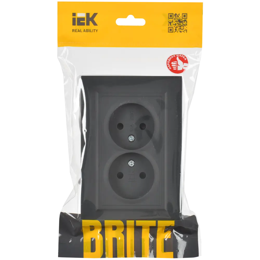 Розетка встраиваемая двойная Iek Brite без заземления цвет графитовый STLM-2020412 - Вид №1