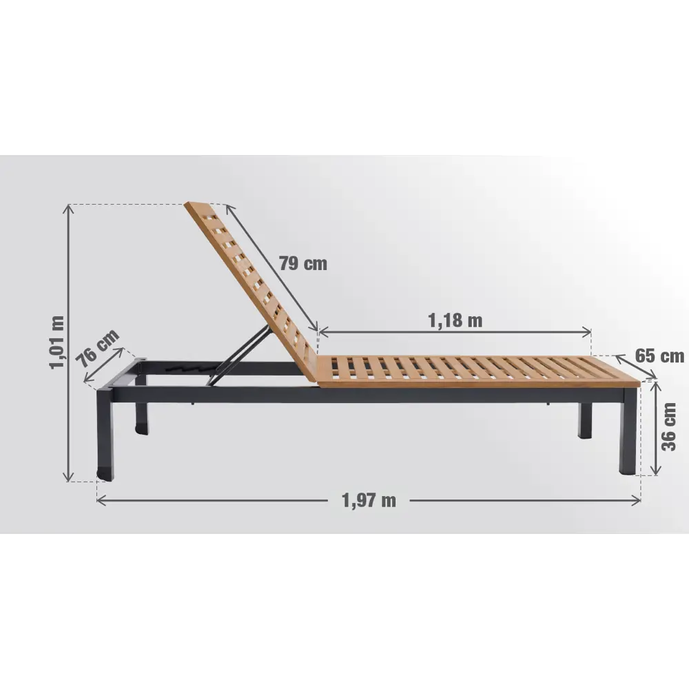 Шезлонг складной Naterial Oris 197.5x76x100.9 см алюминий/эвкалипт коричневый STLM-2115362 - Вид №14
