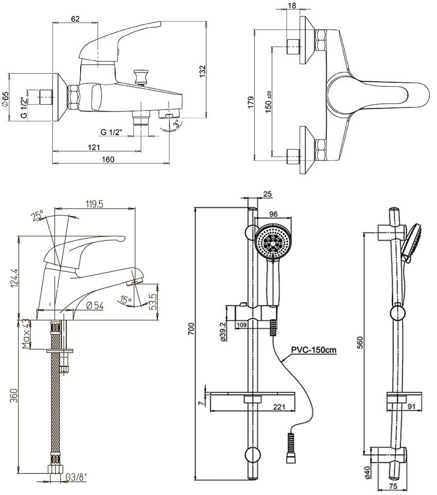 Paini Creta 42CRKIT3 - 3 в 1 комплект для раковины и ванны со стойкой - Вид №3