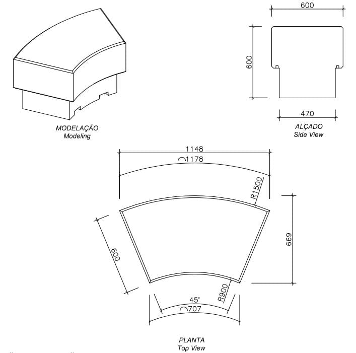Бетонная скамья без спинки amop Aveiro ARCH-00049030 - Вид №3