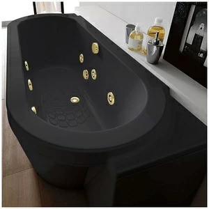 Ванна Gruppo treesse Playa V8187-SX-CZ чёрная с золотой фурнитурой и гидромассажем овальная угловая пристенная левая