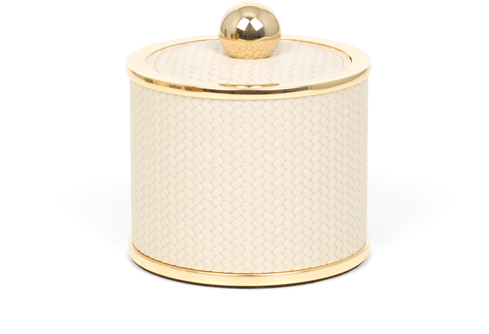 Держатель для ватных дисков Olimpia круглый - Ø 10,7XH15 см / металл-отделка_золото / плетеная кожа_светло-серый