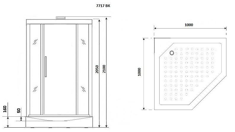 Душевая кабина NG-7717WBK (1000x1000х2100) низкий поддон стенки БЕЛЫЕ БЕЗ КРЫШИ 4 места Niagara Luxe - Вид №6