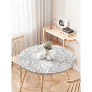 90787221 Скатерть на стол Joyarty "Розы цветут" круглая на резинке, 120x120 см, цвет белый STLM-0815317