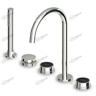 ZSV483.CN Смеситель для ванны с 5 отверстиями, выдвижной душ, гибкий 1500 мм. Zucchetti Savoir 