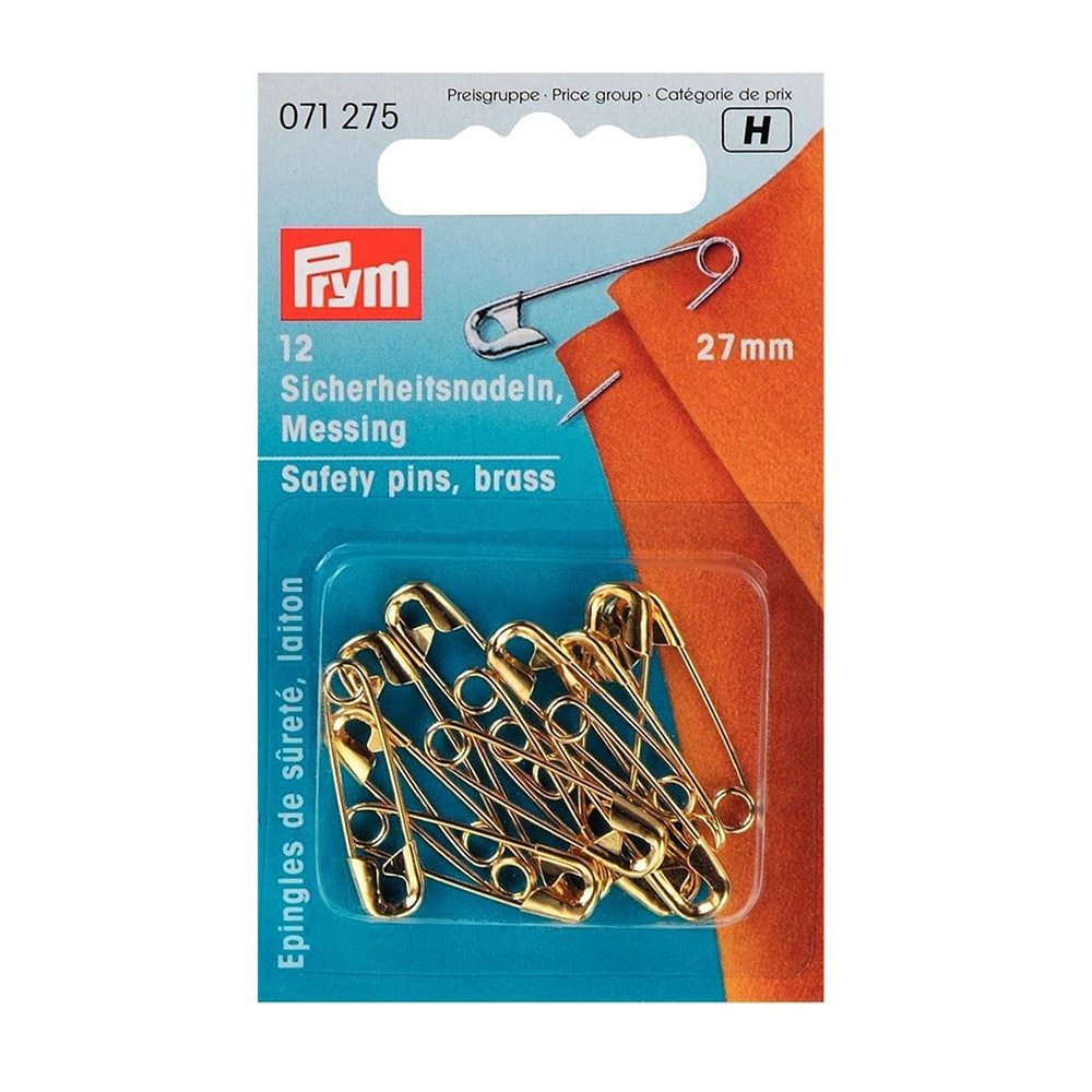 071275 Булавки английские 27 мм латунь в блистере 12 шт № 1, под золото PRYM 