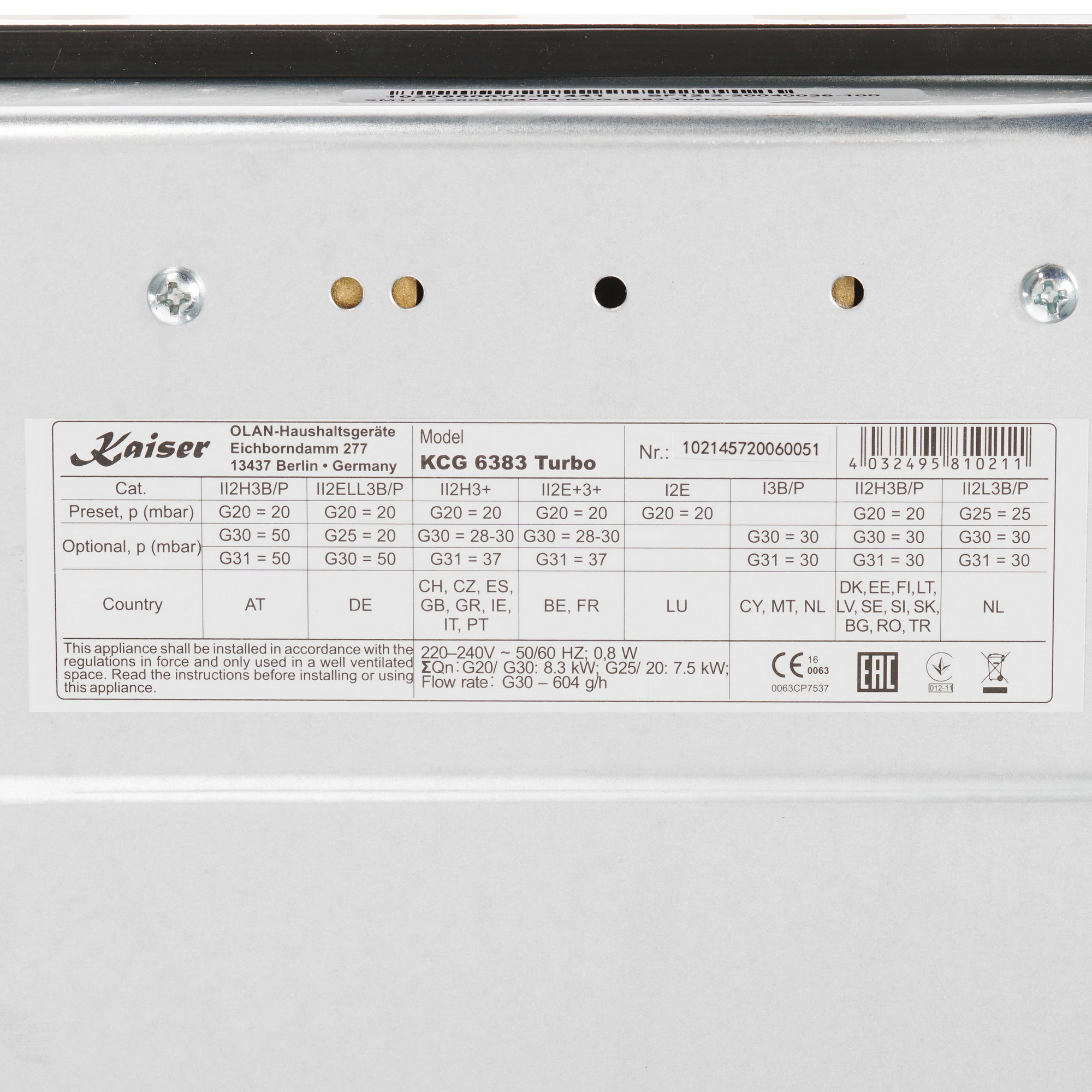 1110864 Газовая варочная поверхность Kaiser KCG 6383 Turbo STDN-0096185 - Вид №4