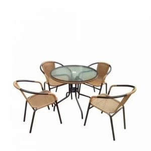 Обеденная группа на 4 персоны из искусственного ротанга светло-бежевая Николь-1 AFINA  00-3957582 Бежевый