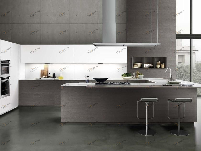 Composit Лаковая кухня со встроенными ручками с полуостровом Touch sun-id-1474484