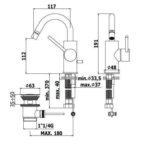 Смеситель для биде с автоматическим сливом RUBINETTERIA PAFFONI Light ARCH-00121221 - Вид №2