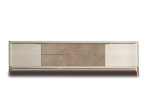 Деревянный и кожаный шкаф для телевизора с выдвижными ящиками и распашными дверцами