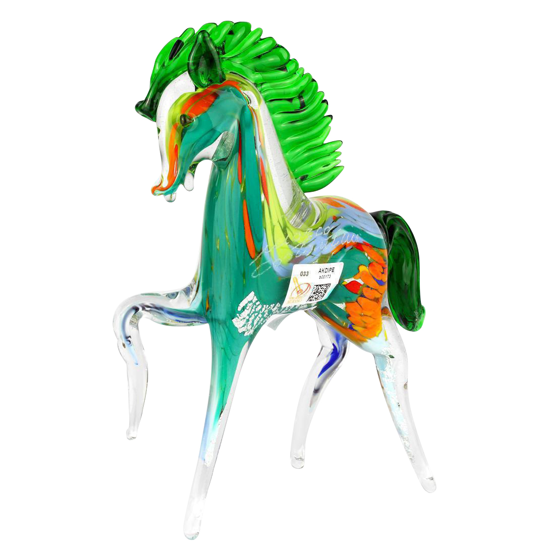 2287 ORIGINALMURANOGLASS Скульптура Разноцветный конь с красной гривой из муранского стекла 17 см  - Вид №1