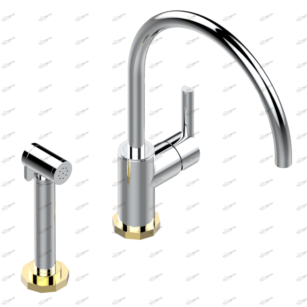 G8B-6181N/D Смеситель для кухонной мойки с ручным душем однорычажный Thg-paris Les Ondes с рукоятками Хром/золото G8B 6181N/D CAT.A