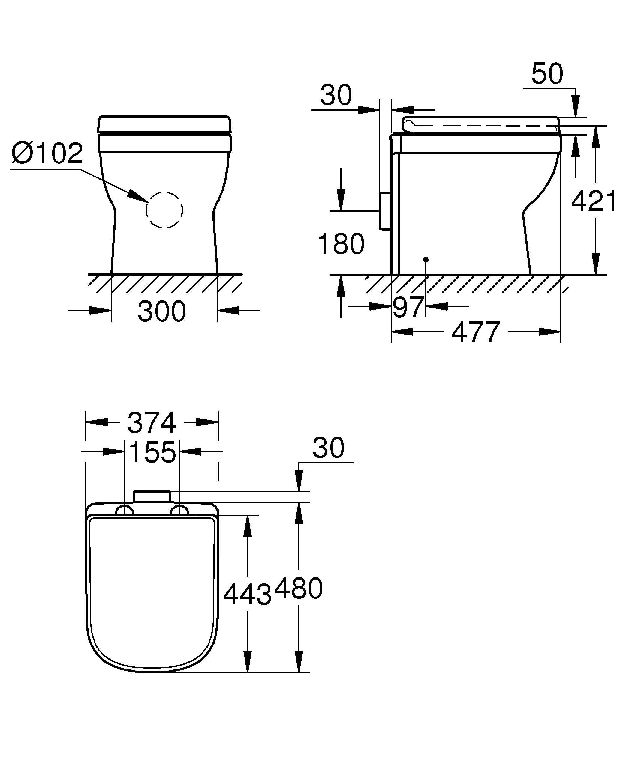 39555000 Приставной унитаз напольный Белый Grohe Euro Тайвань - Вид №1