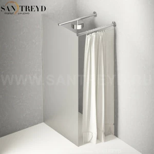 Душевое ограждение FLAT DX подрезаемое, стеклянная со шторкой матовая перегородка с держателем со встроенным соплом для установки верхнего душа. Размеры: глубина от 70 до 100, длина от 70 до 140 см