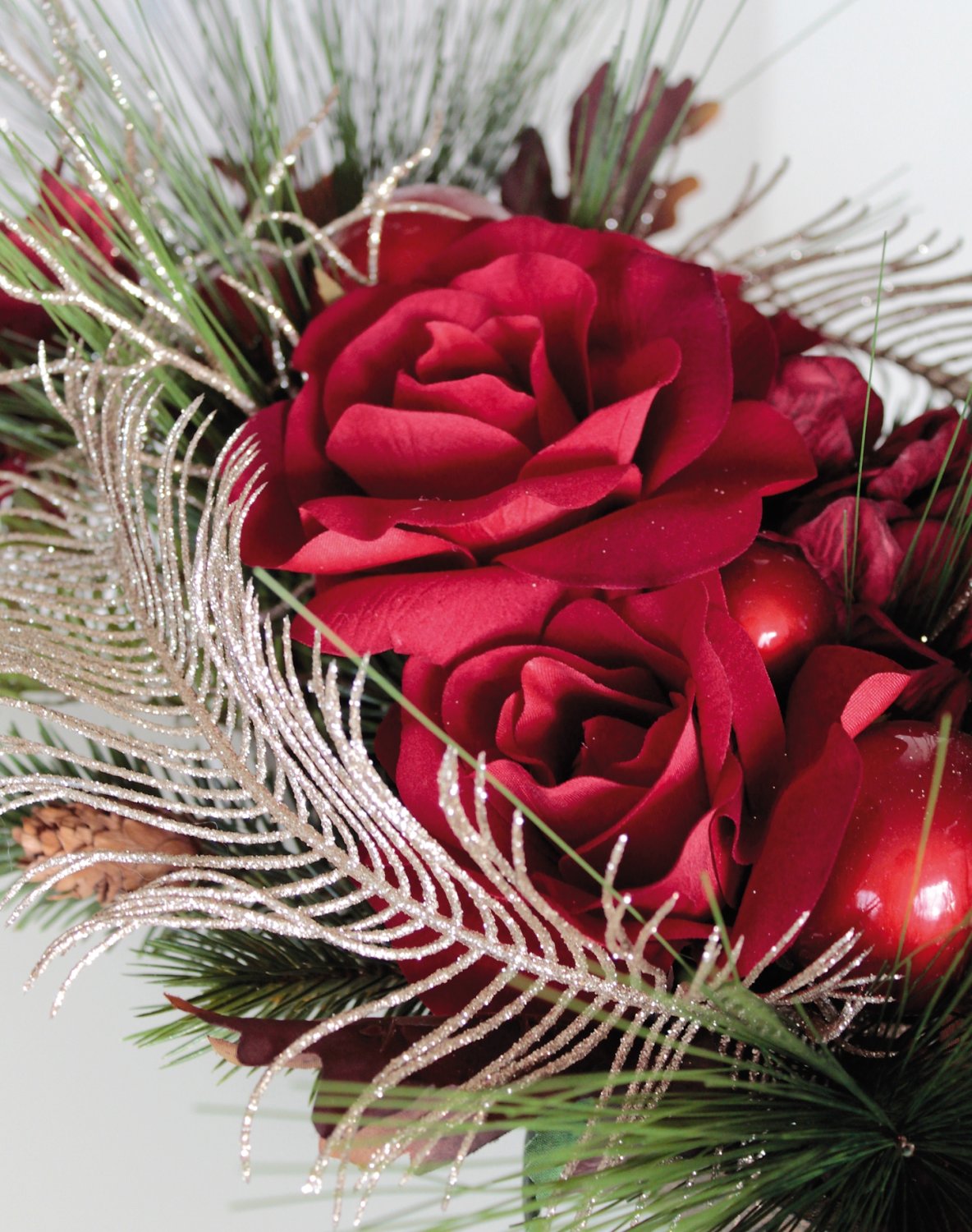 1483 444 a3 Искусственные розы-гортензия-композиция, в вазе, 28 см, красные H-andreas  - Вид №2