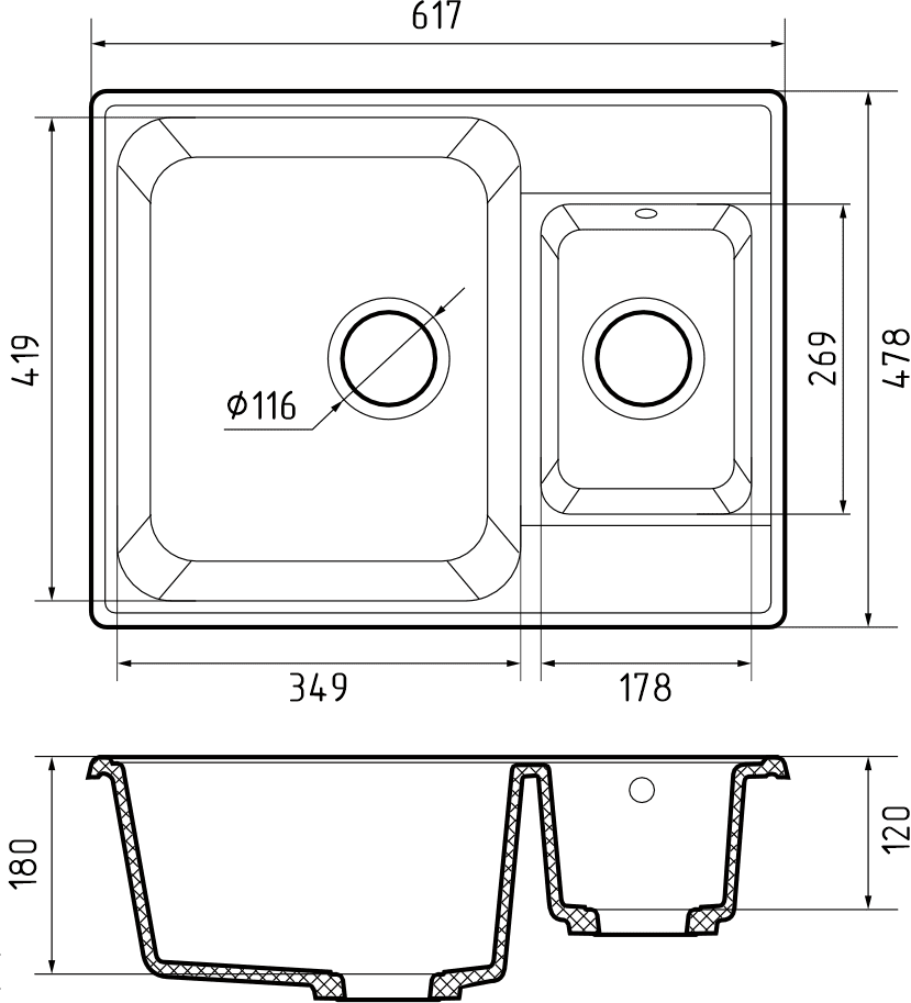 Кухонная мойка Кварц QUARZ S433 GranFest 9-S433 - Вид №1