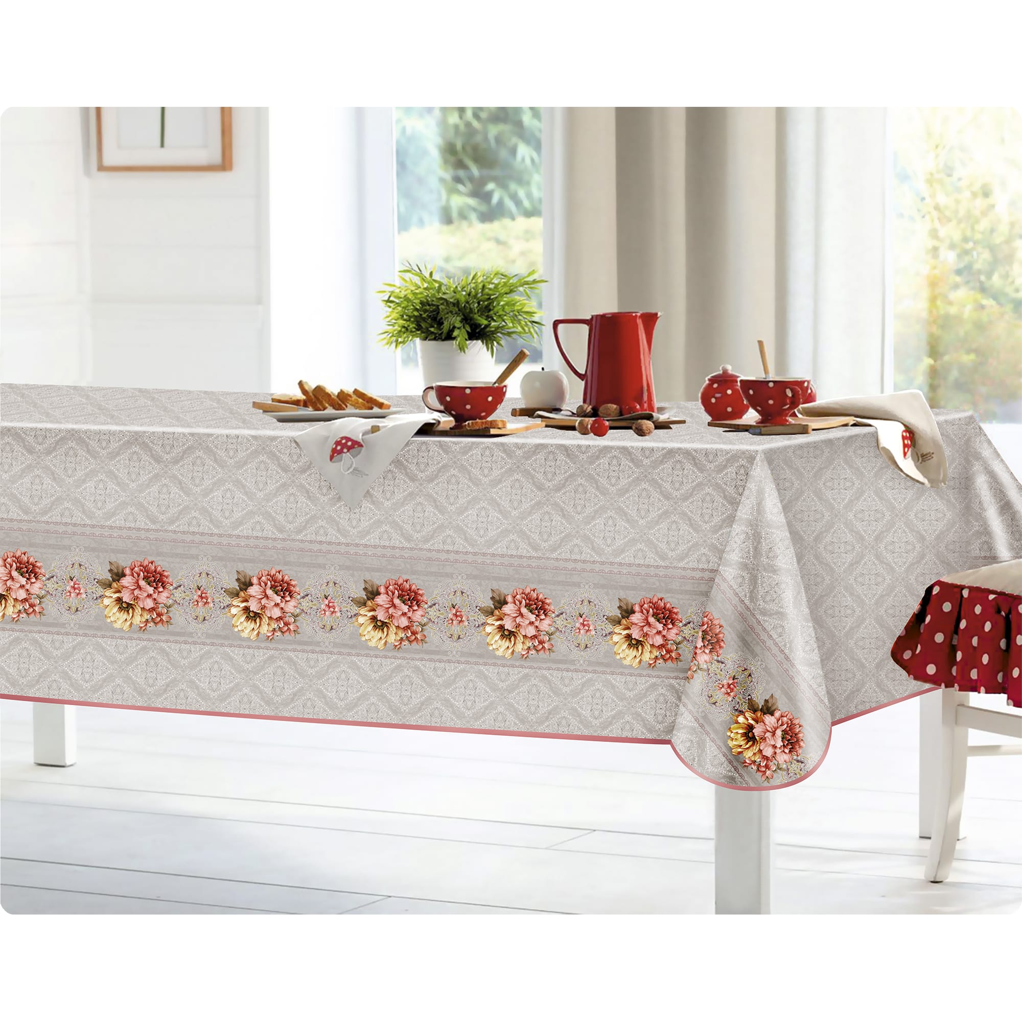 82681008 Скатерть с бейкой, прямоугольная, 160х135 см, цвет серый Мажор Santreyd  - Вид №4