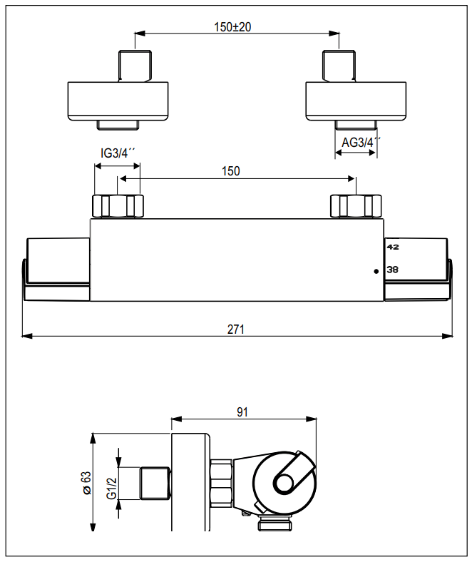 Термостат Kaja Style для душа 34650-С 34650С - Вид №1